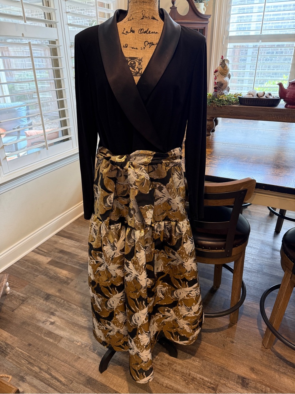 Adrianna Papell Jacquard Shawl Collar Dress